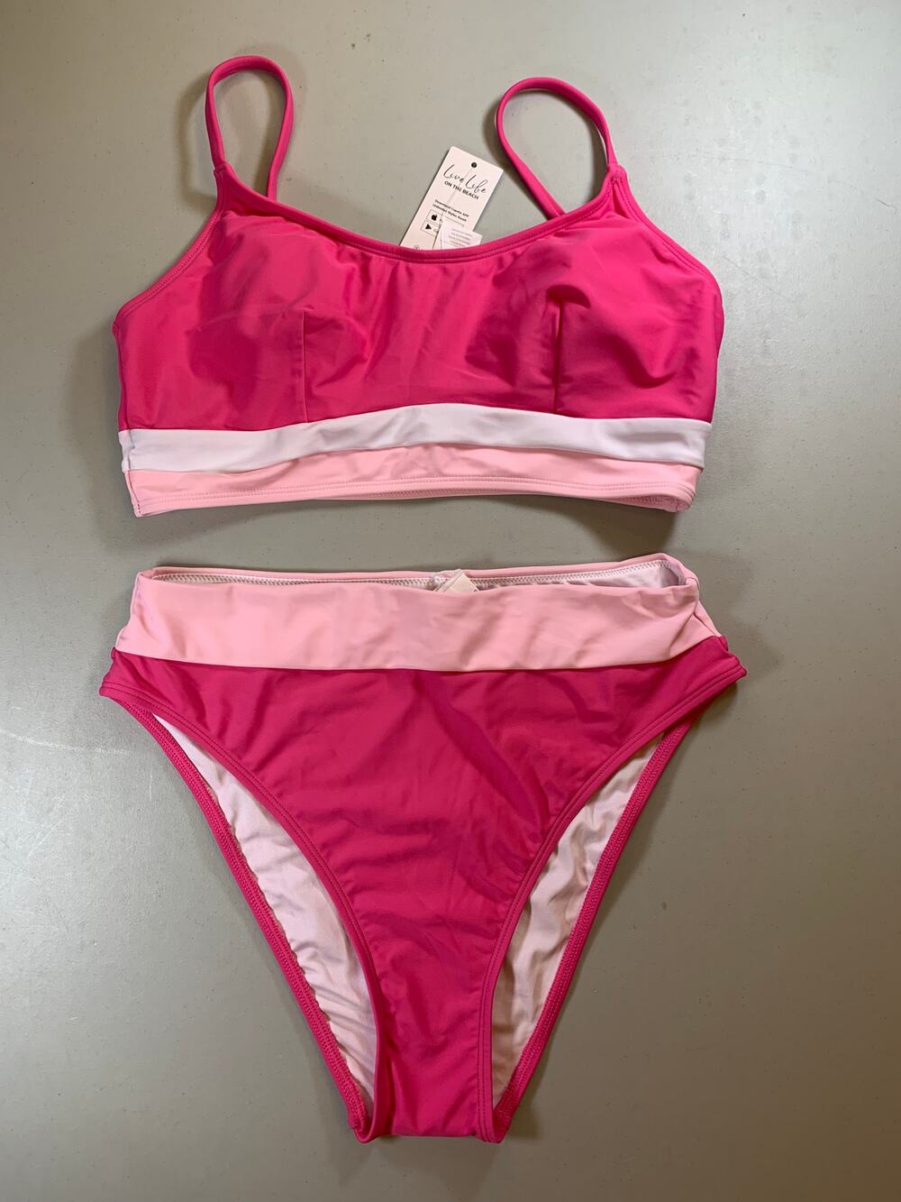 NWT Cupshe Pink Colorblock Sporty Bikini with High Rise Bottoms